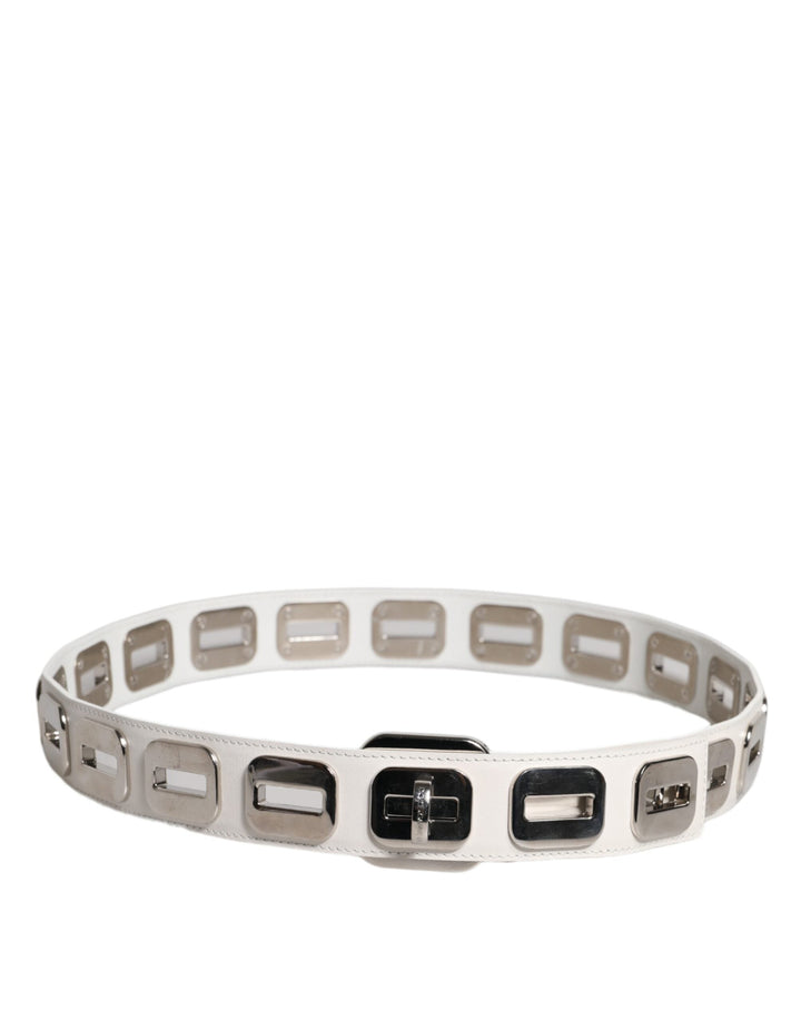 Women’s Dolce &amp; Gabbana White Leather Gold Tone Rotating Buckle Belt