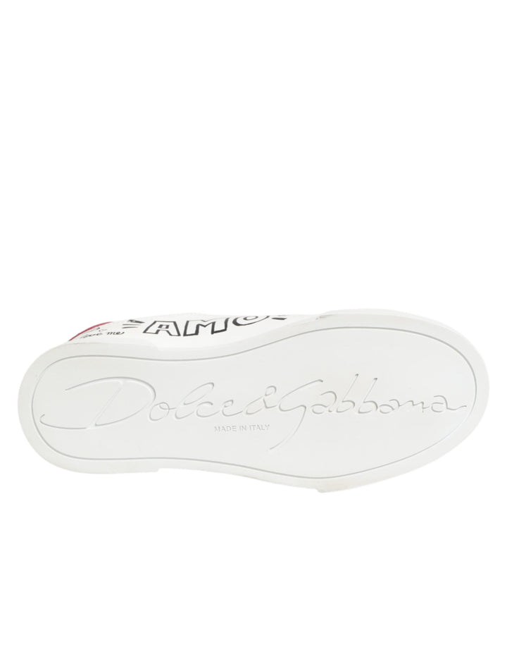 Dolce &amp; Gabbana White Leather Graffiti Low Top Sneakers Shoes