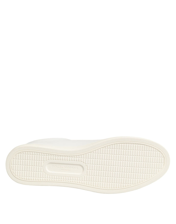 Dolce &amp; Gabbana White Leather Rose Embroidery Low-Top  Shoes