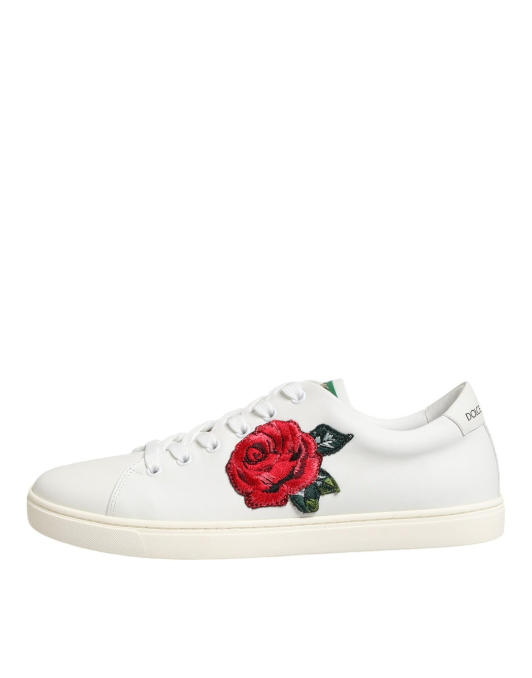 Dolce &amp; Gabbana White Leather Rose Embroidery Low-Top  Shoes
