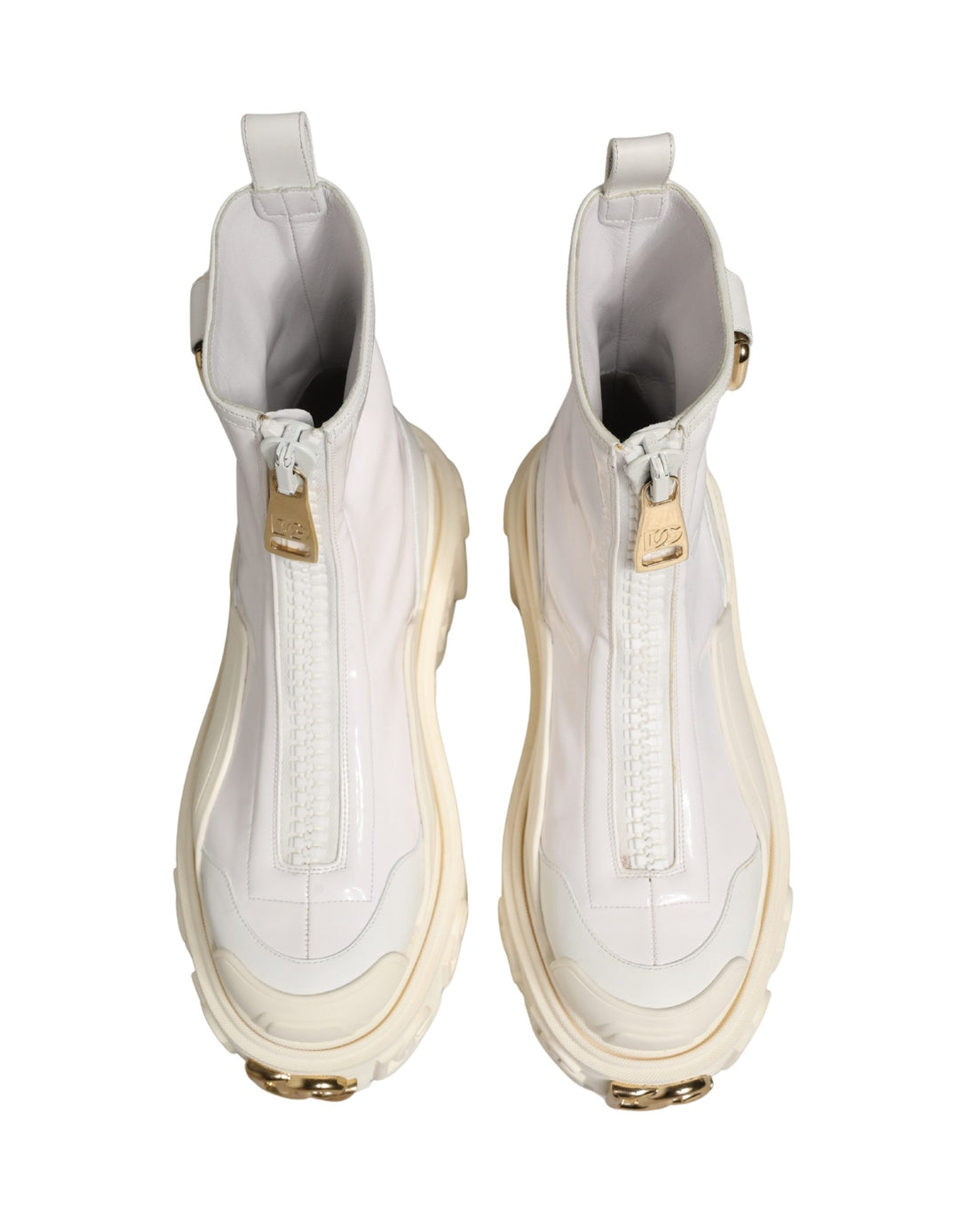Women’s Dolce &amp; Gabbana White Leather Rubber Logo Ankle Boots Shoes