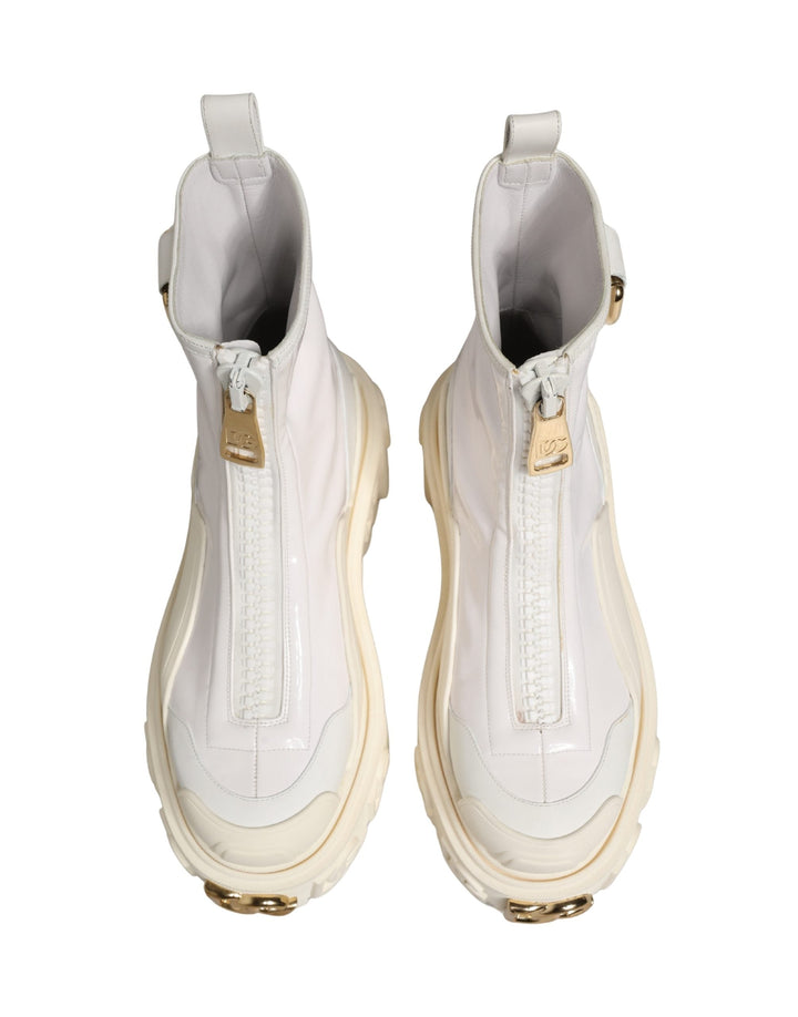 Women’s Dolce &amp; Gabbana White Leather Rubber Logo Ankle Boots Shoes