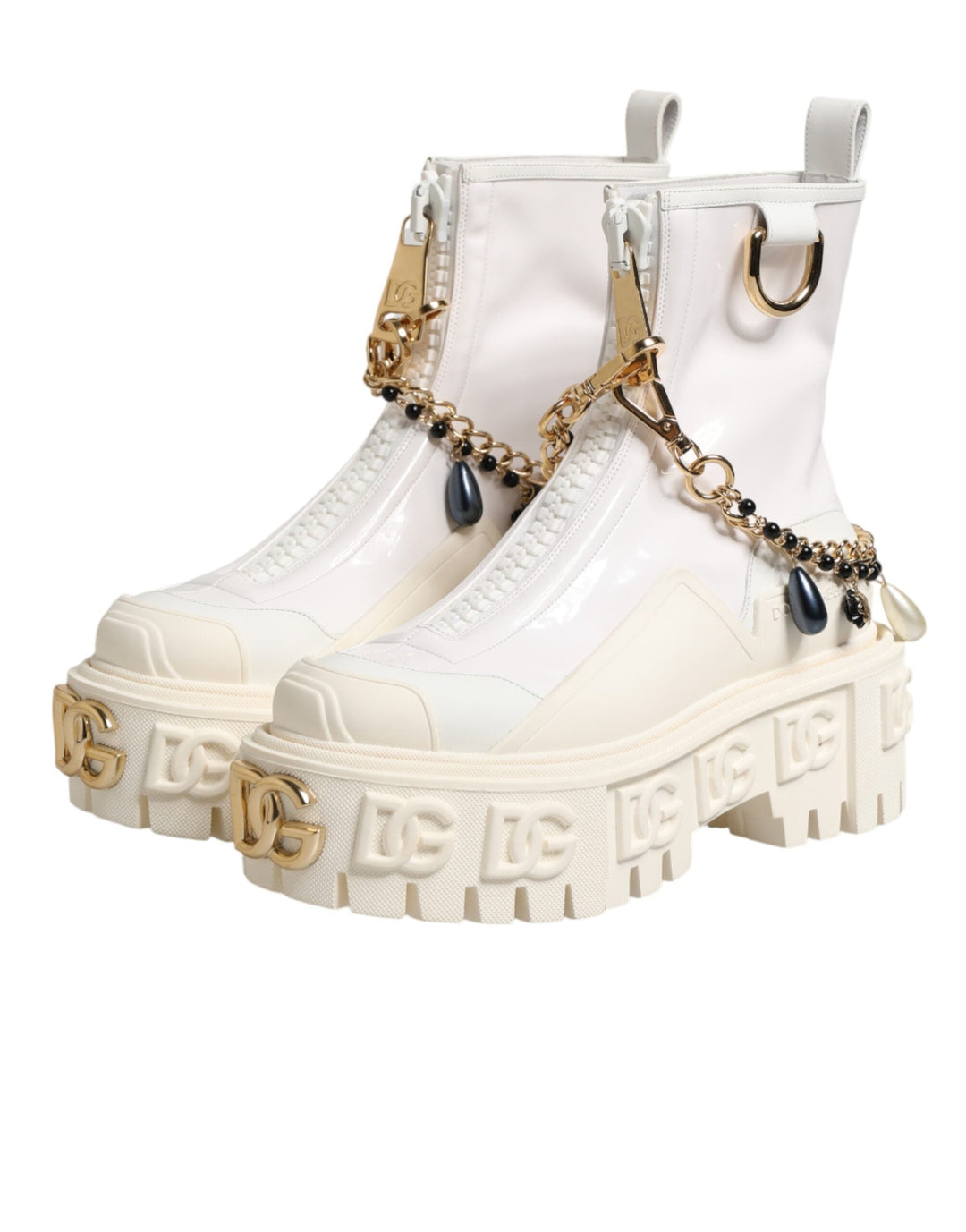 Women’s Dolce &amp; Gabbana White Leather Rubber Logo Ankle Boots Shoes