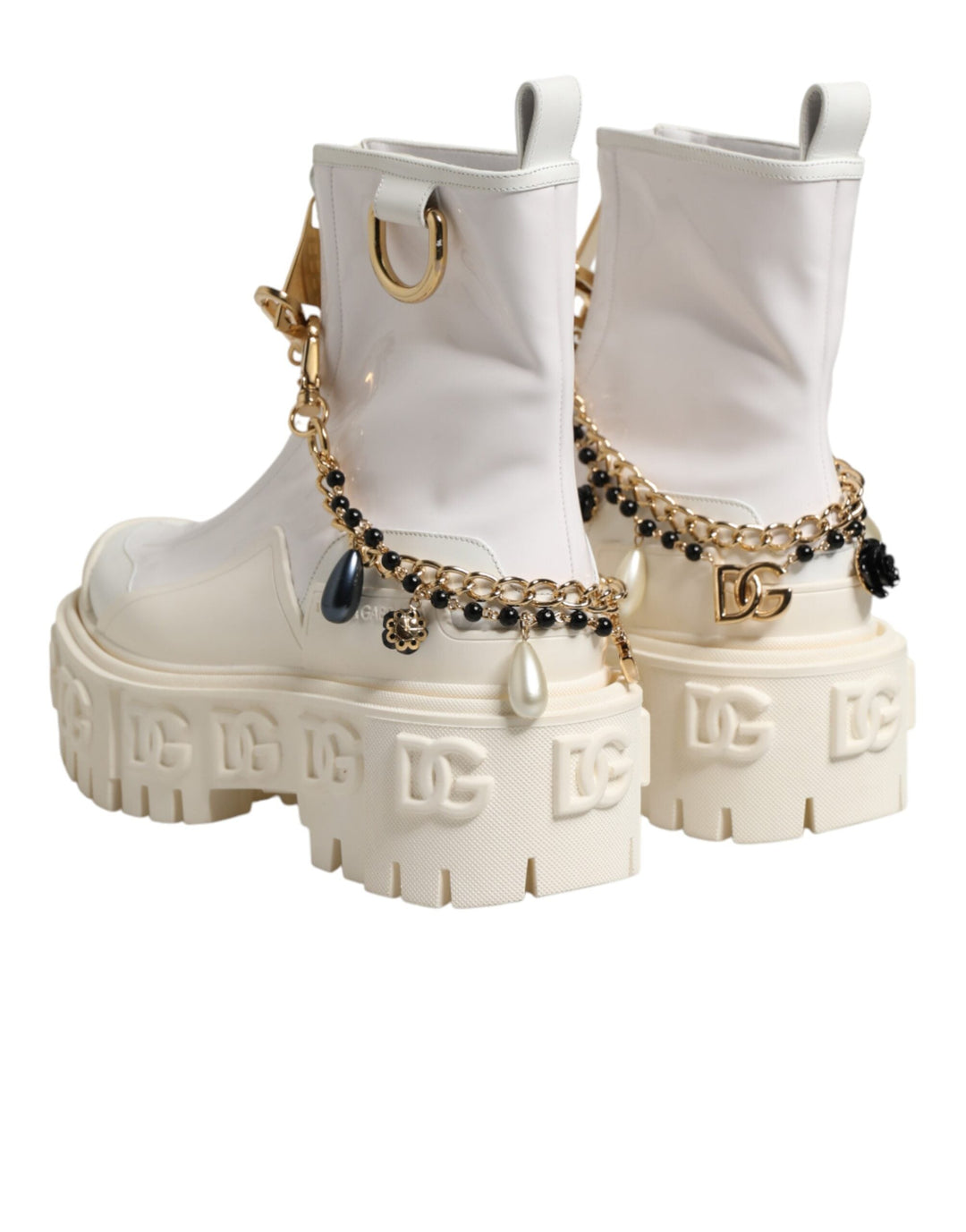 Women’s Dolce &amp; Gabbana White Leather Rubber Logo Ankle Boots Shoes