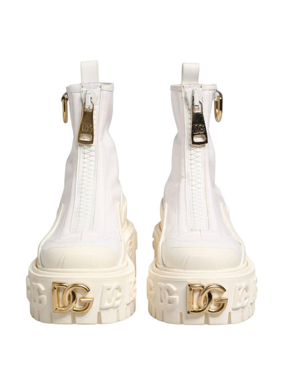 Women’s Dolce & Gabbana White Leather Rubber Logo Ankle Boots Shoes