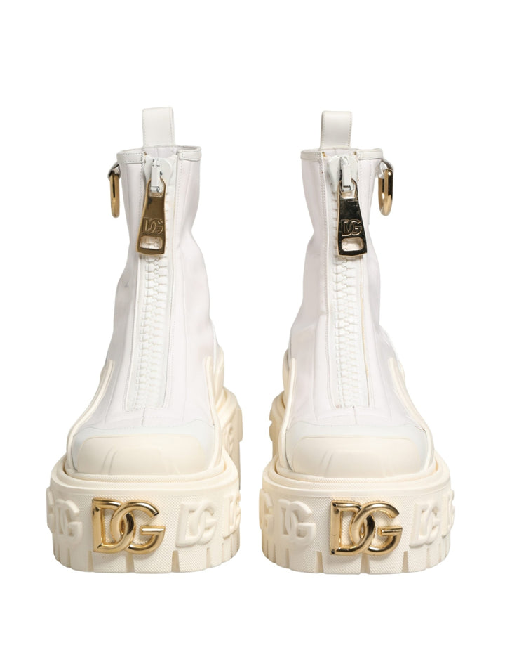 Women’s Dolce &amp; Gabbana White Leather Rubber Logo Ankle Boots Shoes