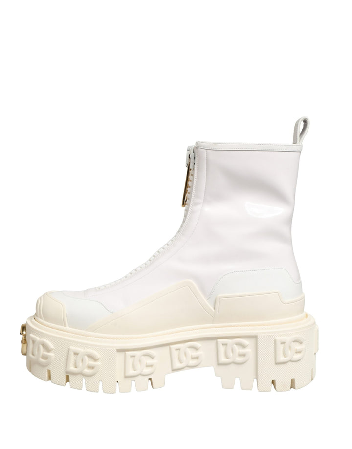 Women’s Dolce &amp; Gabbana White Leather Rubber Logo Ankle Boots Shoes