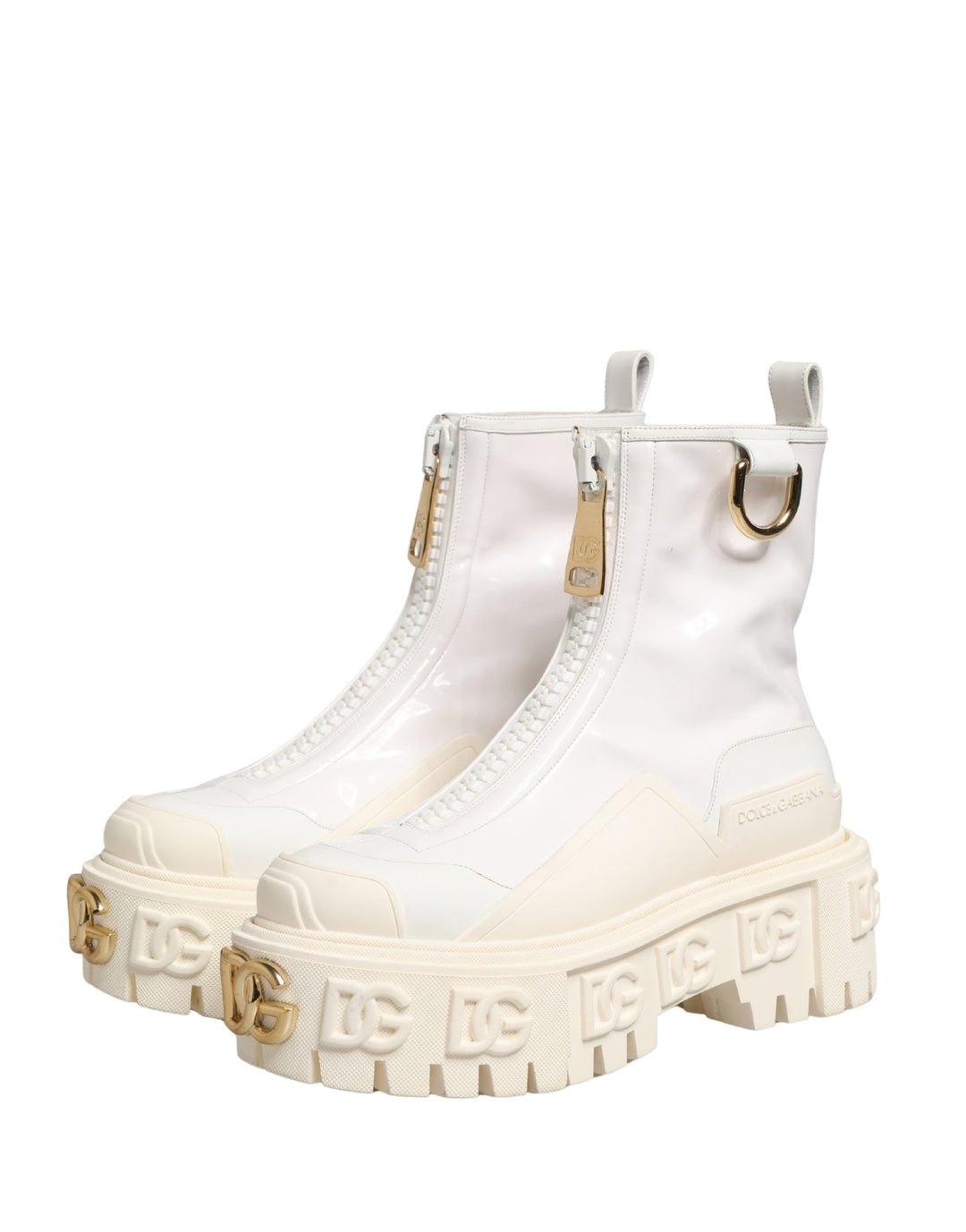 Women’s Dolce &amp; Gabbana White Leather Rubber Logo Ankle Boots Shoes