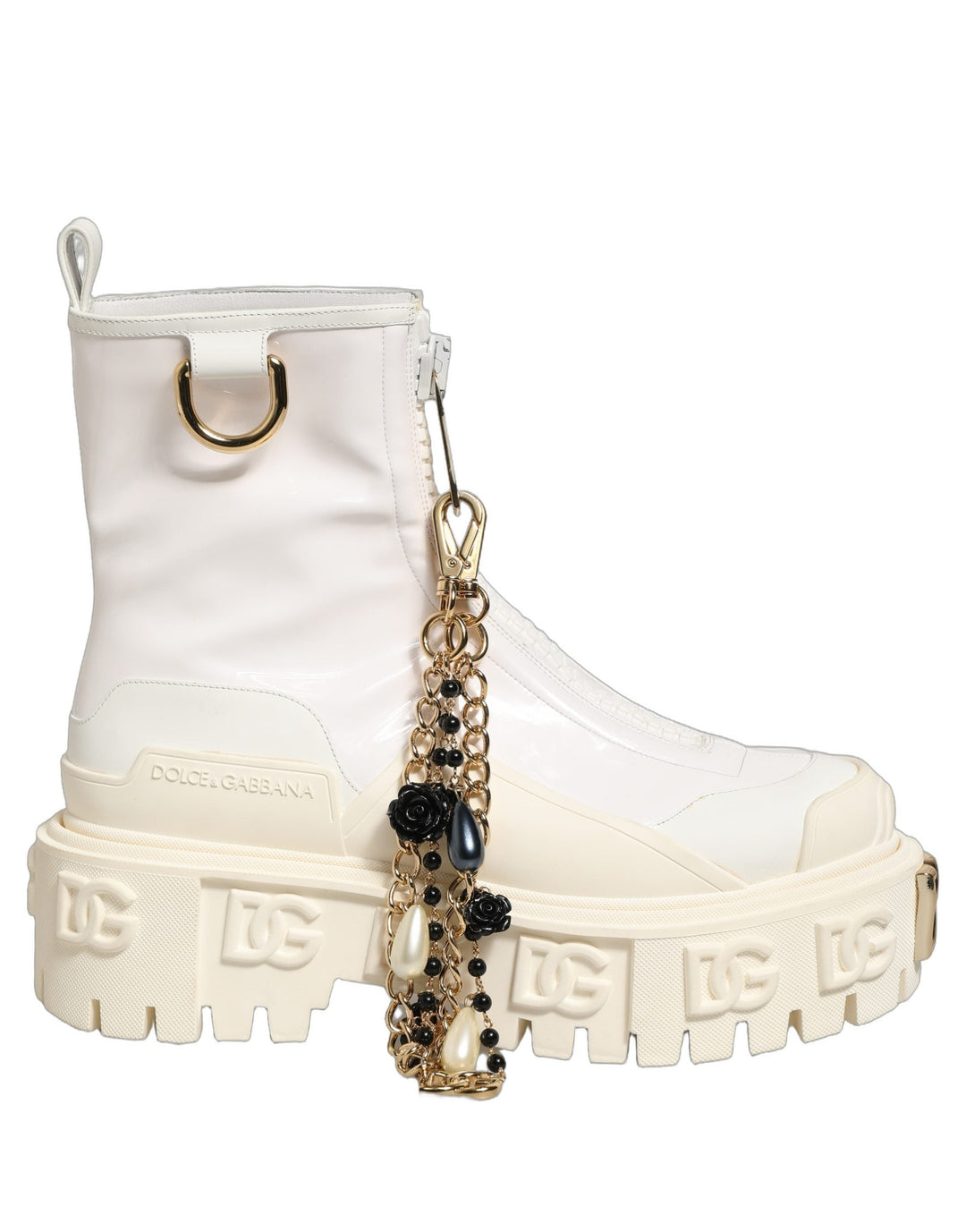 Women’s Dolce &amp; Gabbana White Leather Rubber Logo Ankle Boots Shoes