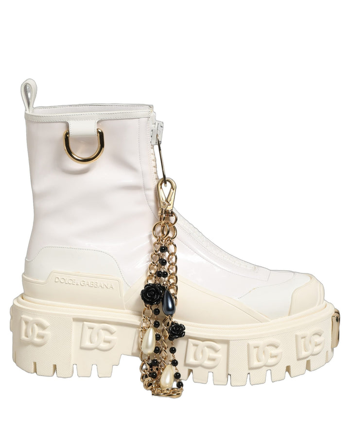 Women’s Dolce &amp; Gabbana White Leather Rubber Logo Ankle Boots Shoes