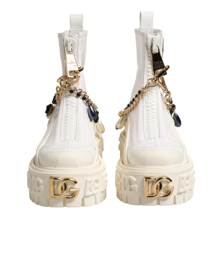 Women’s Dolce &amp; Gabbana White Leather Rubber Logo Ankle Boots Shoes