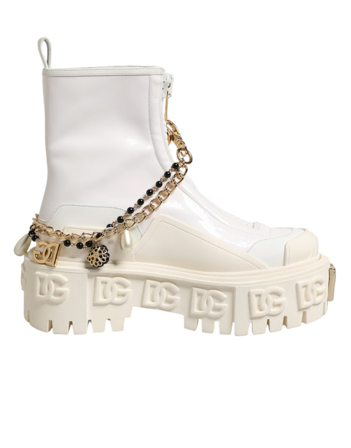 Women’s Dolce &amp; Gabbana White Leather Rubber Logo Ankle Boots Shoes