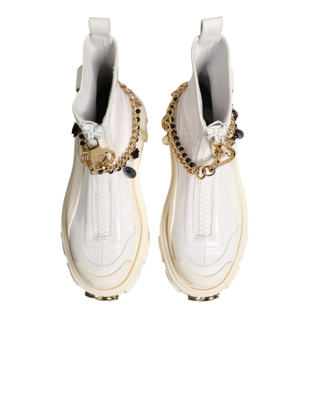 Women’s Dolce & Gabbana White Leather Rubber Logo Ankle Boots Shoes