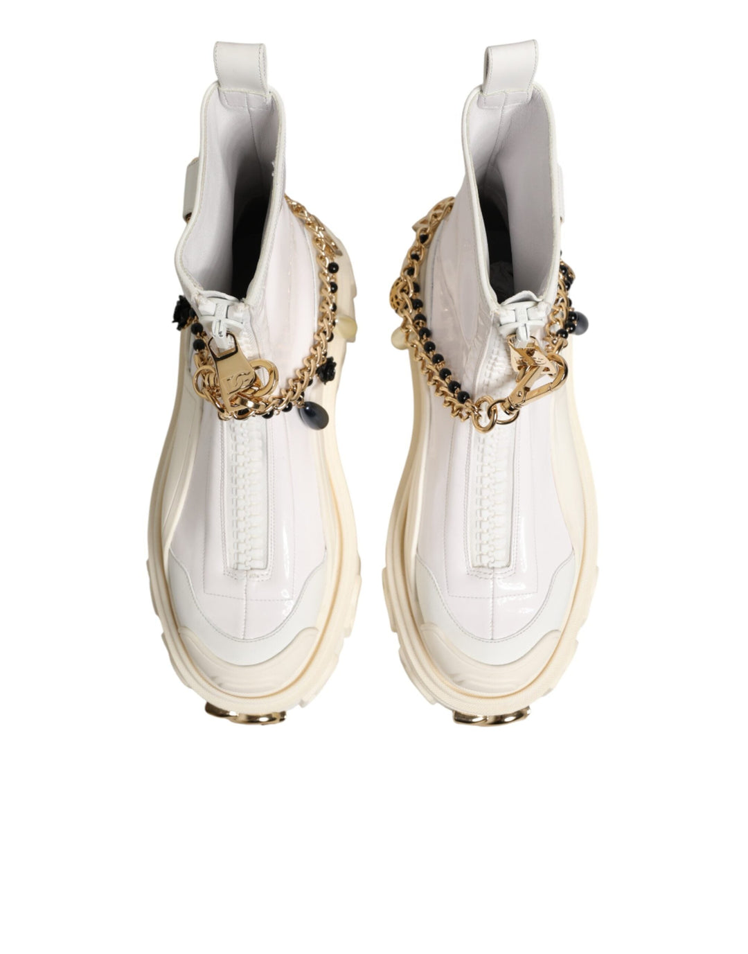 Women’s Dolce &amp; Gabbana White Leather Rubber Logo Ankle Boots Shoes