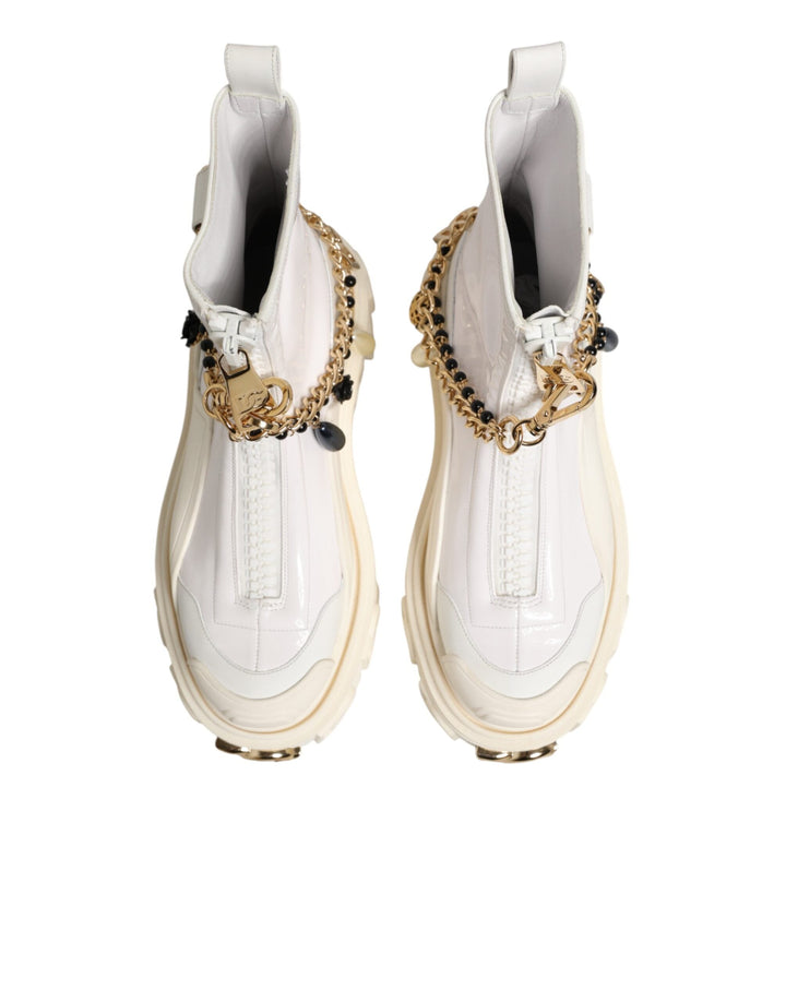 Women’s Dolce &amp; Gabbana White Leather Rubber Logo Ankle Boots Shoes