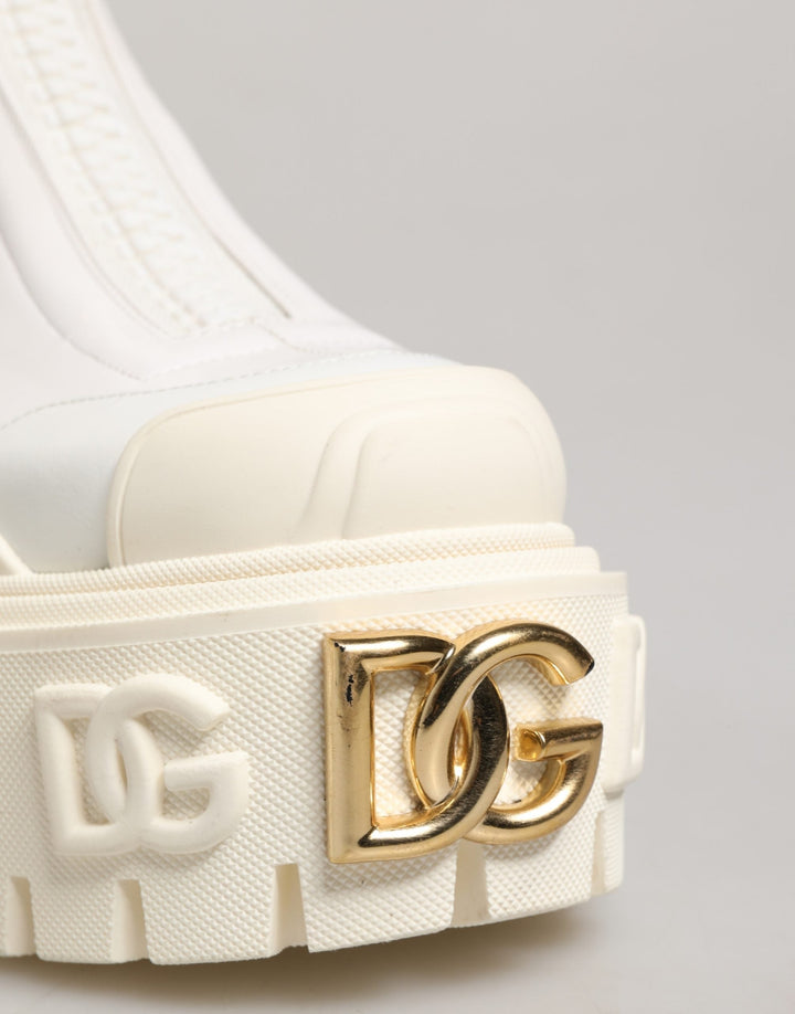 Women’s Dolce &amp; Gabbana White Leather Rubber Logo Ankle Boots Shoes