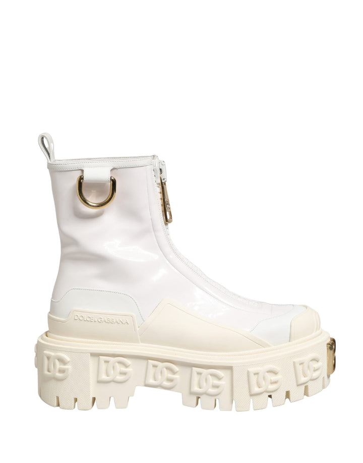 Women’s Dolce &amp; Gabbana White Leather Rubber Logo Ankle Boots Shoes