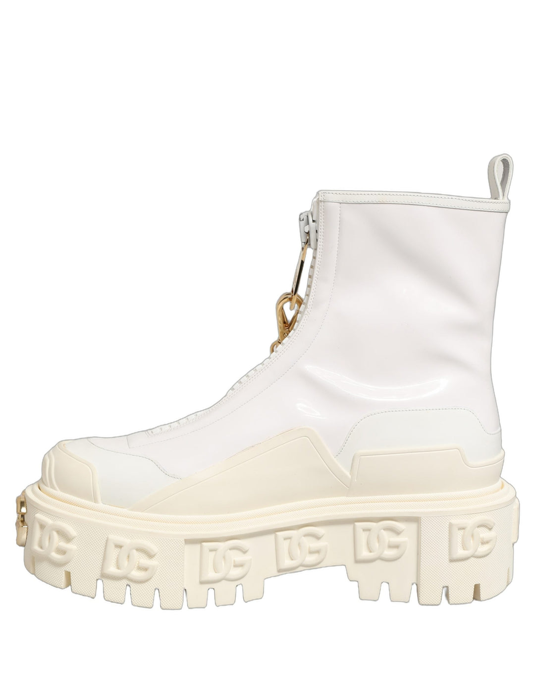 Women’s Dolce &amp; Gabbana White Leather Rubber Logo Ankle Boots Shoes