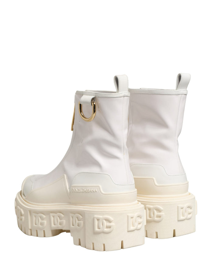 Women’s Dolce &amp; Gabbana White Leather Rubber Logo Ankle Boots Shoes