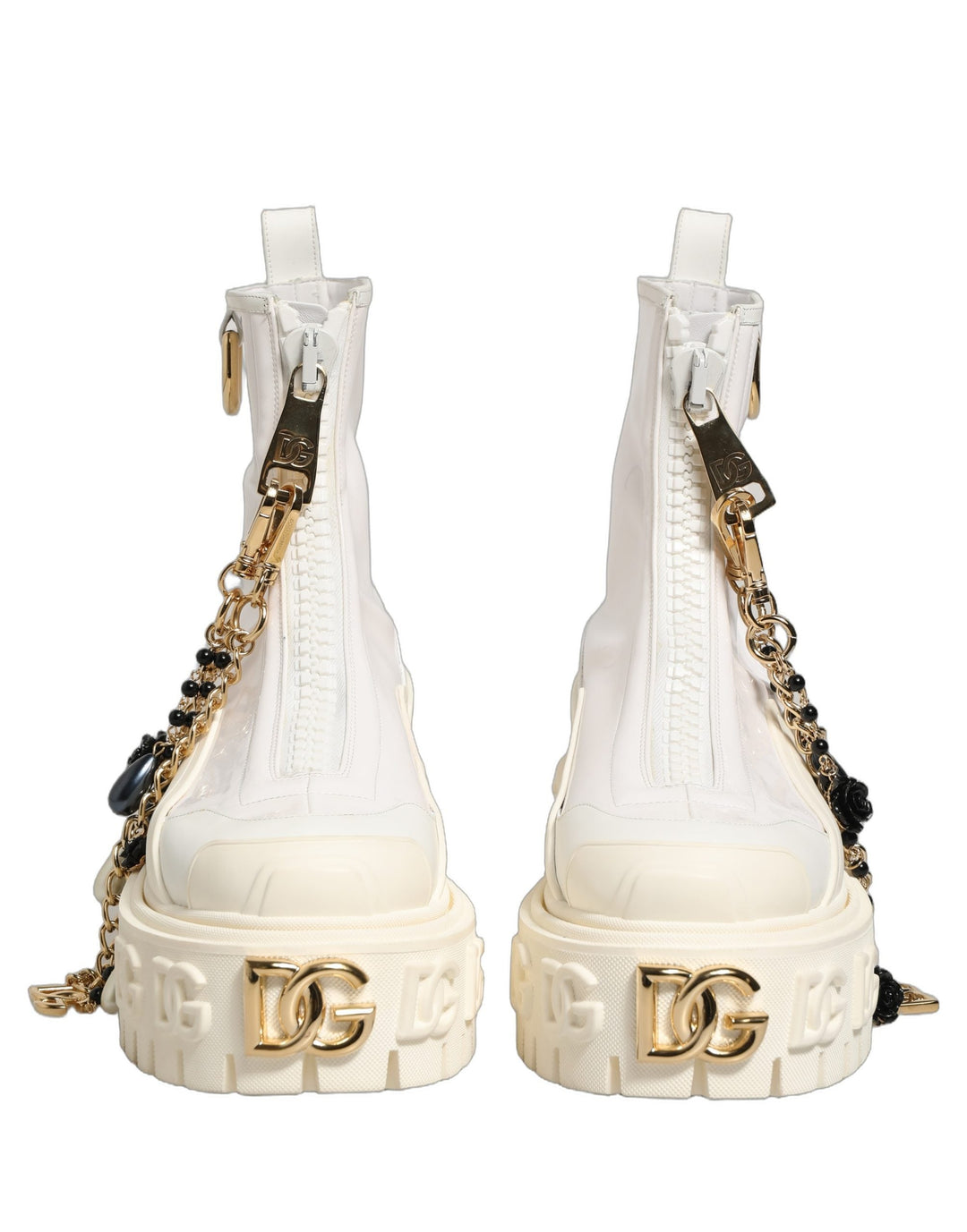 Women’s Dolce &amp; Gabbana White Leather Rubber Logo Ankle Boots Shoes