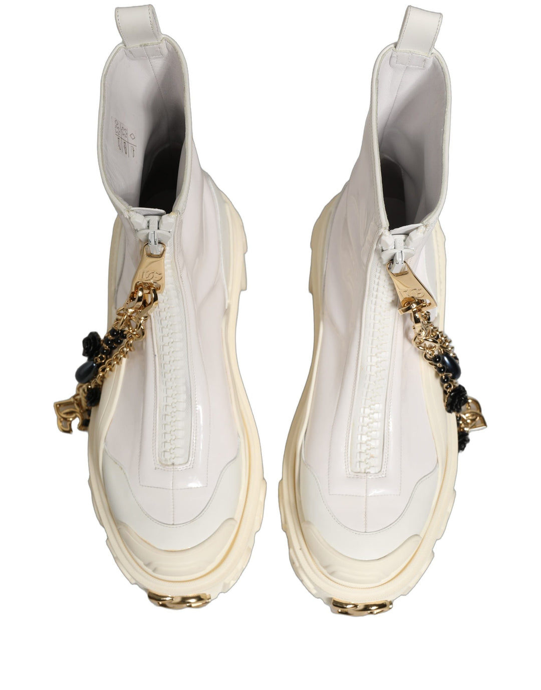 Women’s Dolce &amp; Gabbana White Leather Rubber Logo Ankle Boots Shoes