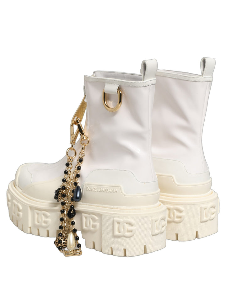 Women’s Dolce &amp; Gabbana White Leather Rubber Logo Ankle Boots Shoes
