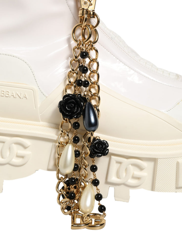 Women’s Dolce &amp; Gabbana White Leather Rubber Logo Ankle Boots Shoes