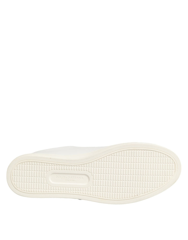 Dolce &amp; Gabbana White Leather Sacred Heart Patch Sneakers Shoes