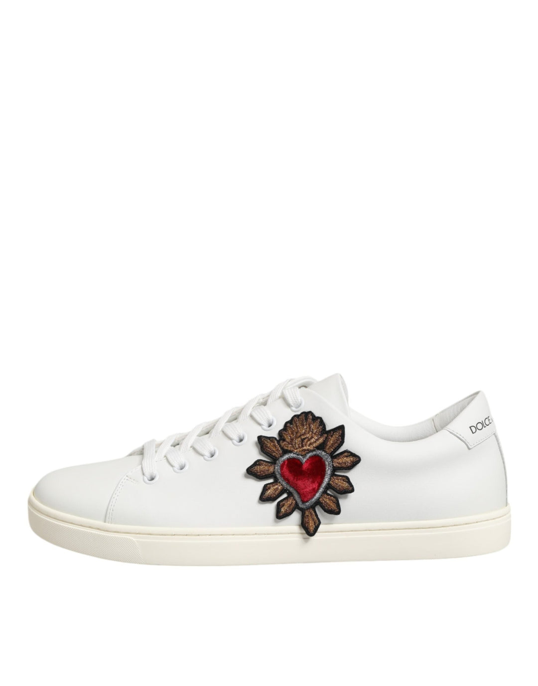 Dolce &amp; Gabbana White Leather Sacred Heart Patch Sneakers Shoes