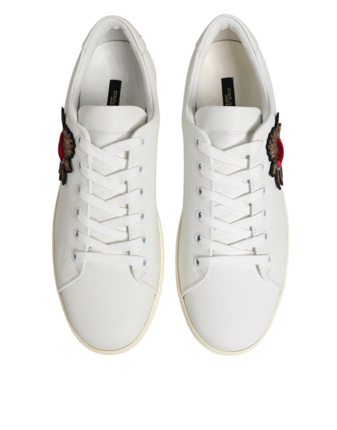 Dolce &amp; Gabbana White Leather Sacred Heart Patch Sneakers Shoes