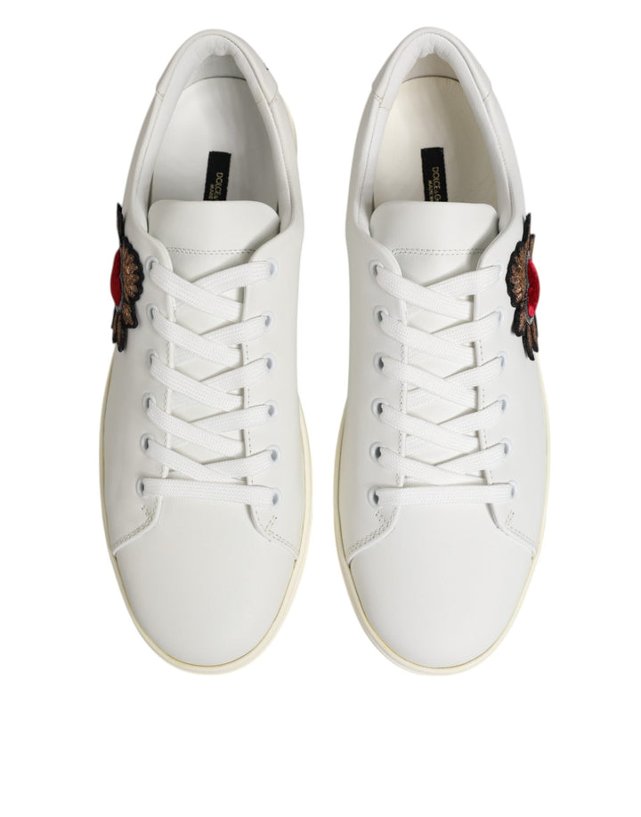Dolce &amp; Gabbana White Leather Sacred Heart Patch Sneakers Shoes