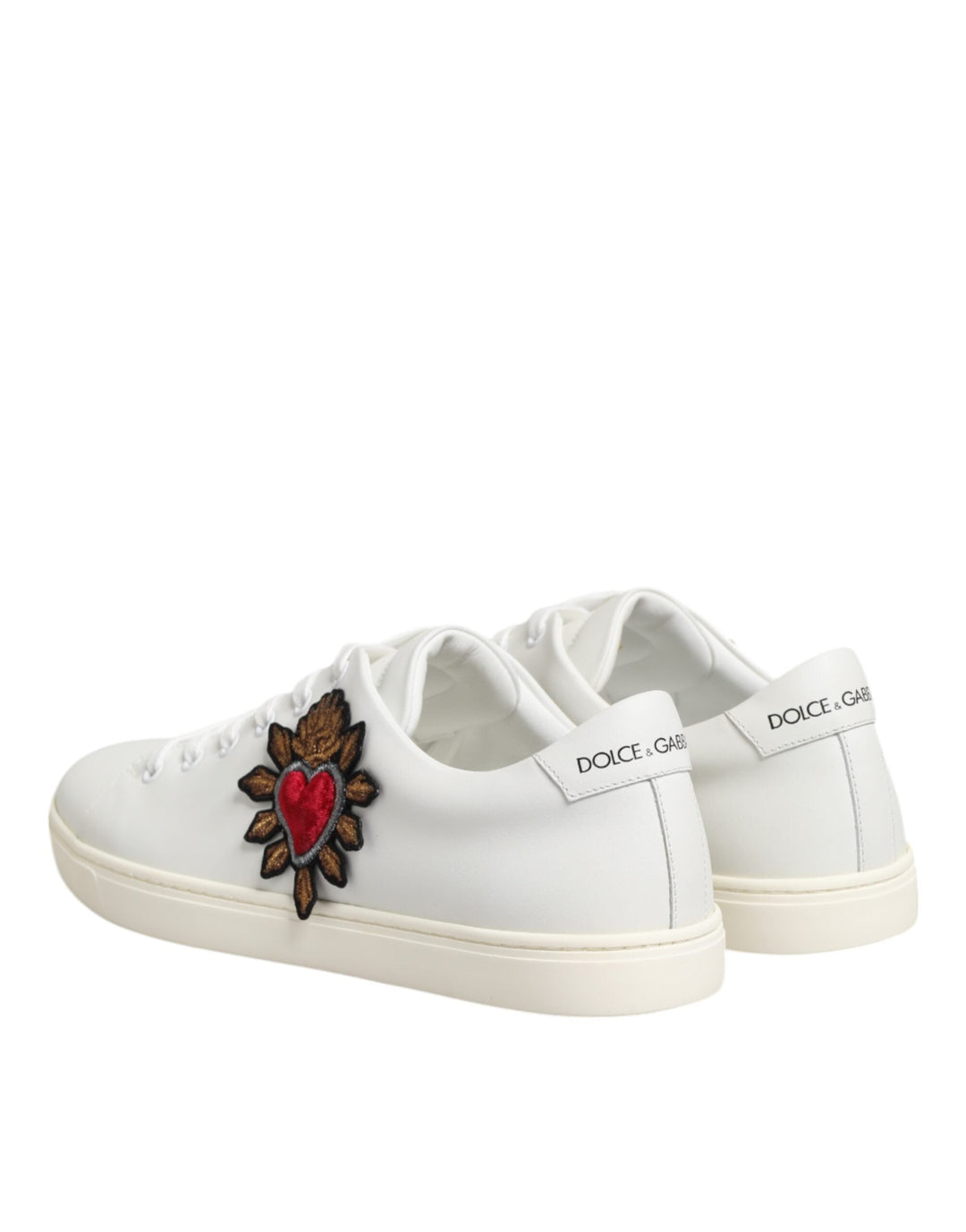 Dolce &amp; Gabbana White Leather Sacred Heart Patch Sneakers Shoes