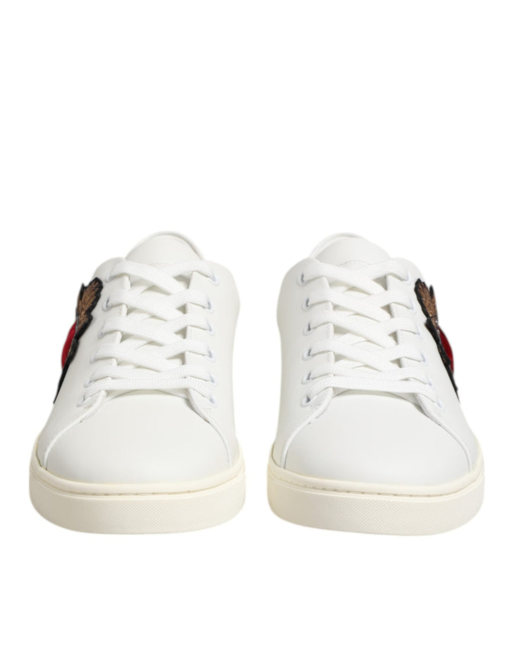 Dolce &amp; Gabbana White Leather Sacred Heart Patch Sneakers Shoes