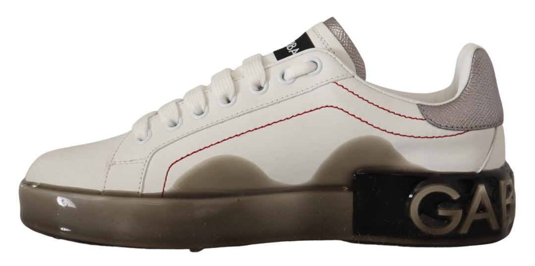 Dolce &amp; Gabbana White Leather Shoes Womens Logo Portofino Sneakers