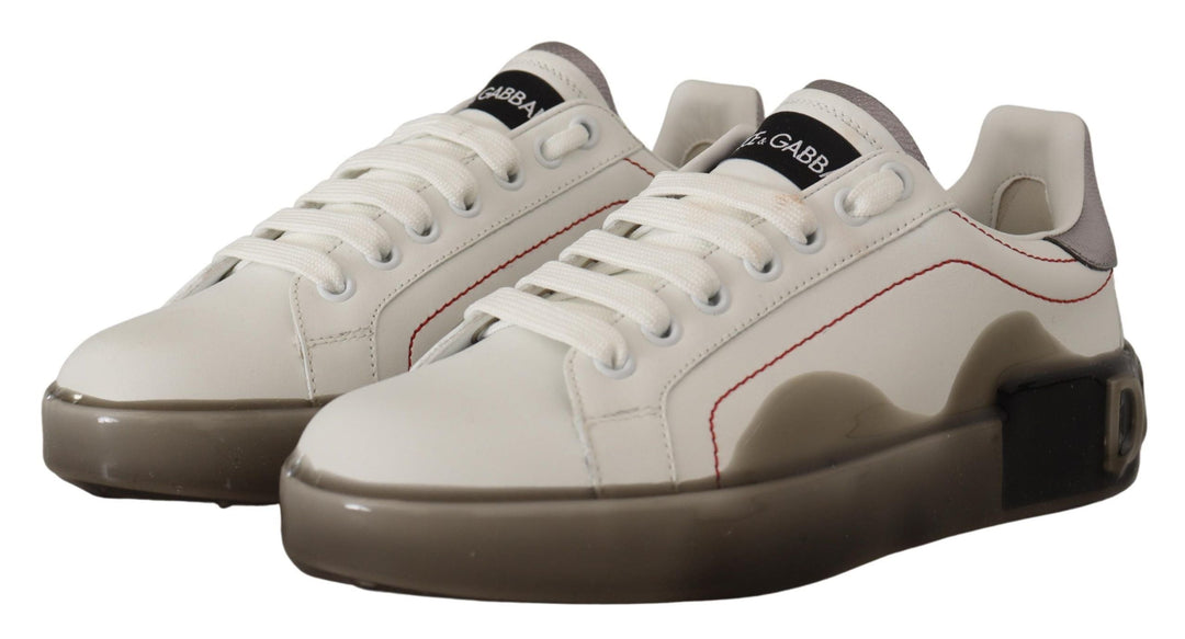 Dolce &amp; Gabbana White Leather Shoes Womens Logo Portofino Sneakers