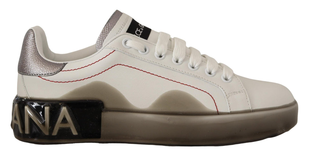Dolce &amp; Gabbana White Leather Shoes Womens Logo Portofino Sneakers