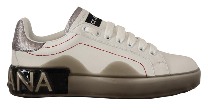 Dolce &amp; Gabbana White Leather Shoes Womens Logo Portofino Sneakers