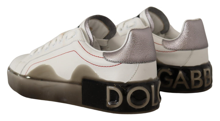 Dolce &amp; Gabbana White Leather Shoes Womens Logo Portofino Sneakers