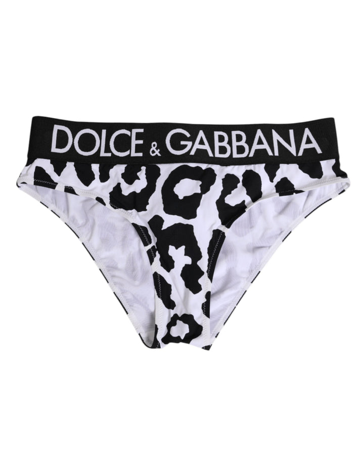 Women’s Dolce &amp; Gabbana White Leopard Nylon High Waist Panty Underwear