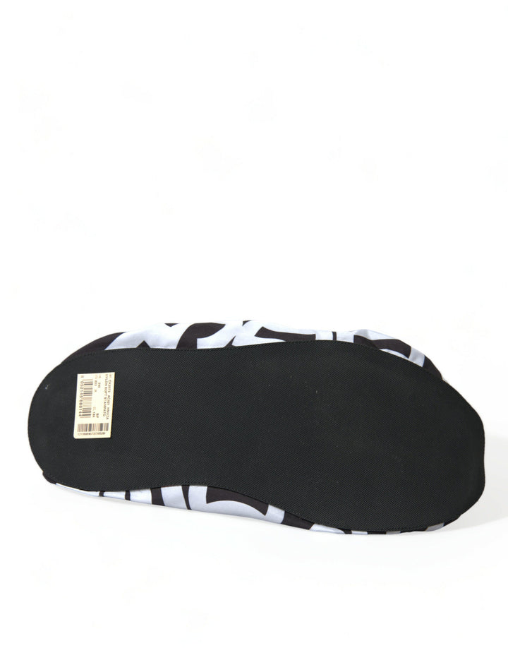 Women’s Dolce &amp; Gabbana White Logo Print Nylon Slip on Flats Shoes