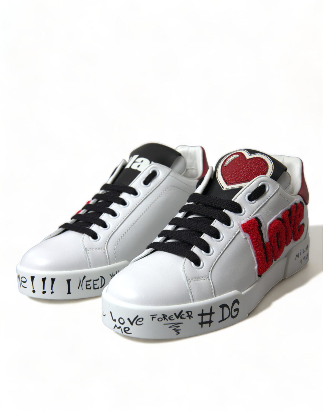 Dolce &amp; Gabbana White Love Patch Portofino Classic Sneakers Shoes