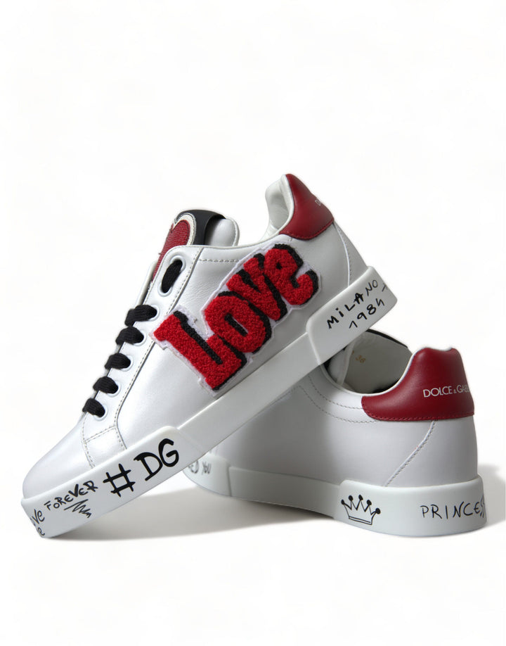 Dolce &amp; Gabbana White Love Patch Portofino Classic Sneakers Shoes
