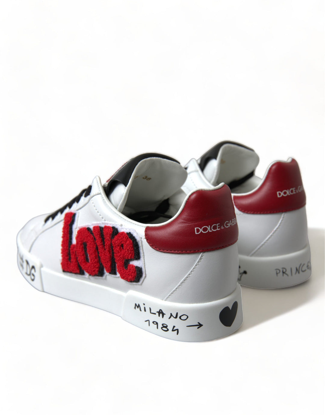 Dolce &amp; Gabbana White Love Patch Portofino Classic Sneakers Shoes