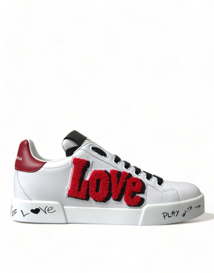 Dolce &amp; Gabbana White Love Patch Portofino Classic Sneakers Shoes