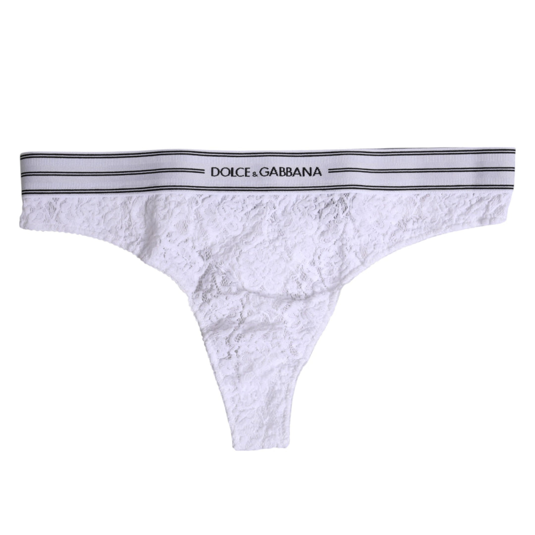 Women’s Dolce &amp; Gabbana White Nylon Floral Lace Bottom Panty Underwear