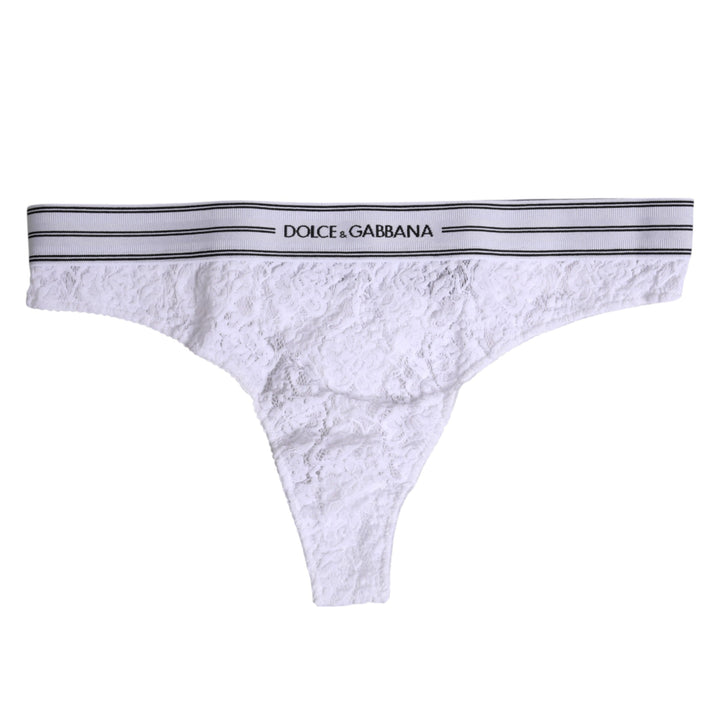 Women’s Dolce &amp; Gabbana White Nylon Floral Lace Bottom Panty Underwear