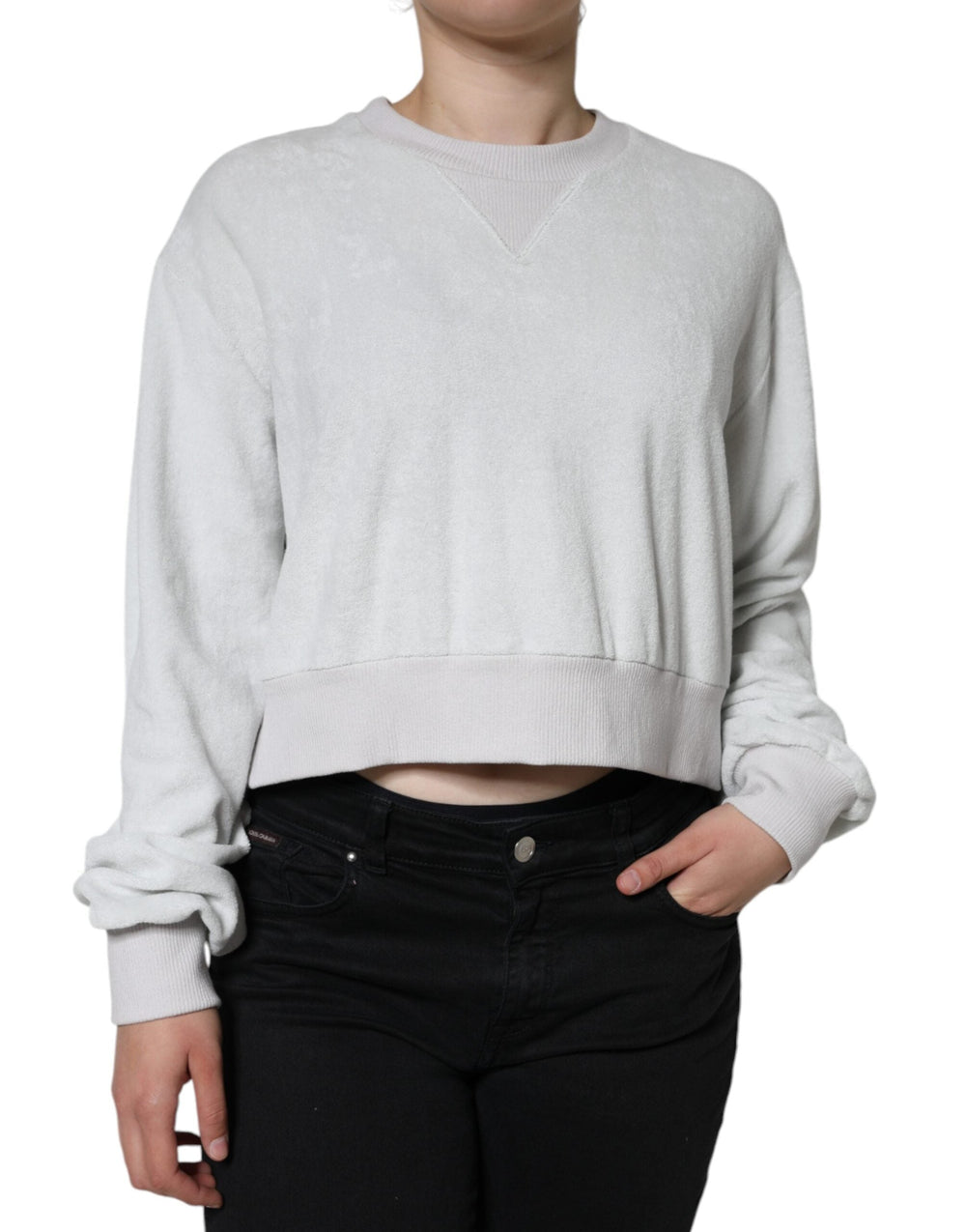 Women’s Dolce & Gabbana White Nylon Stretch Crew Neck Pullover Sweater