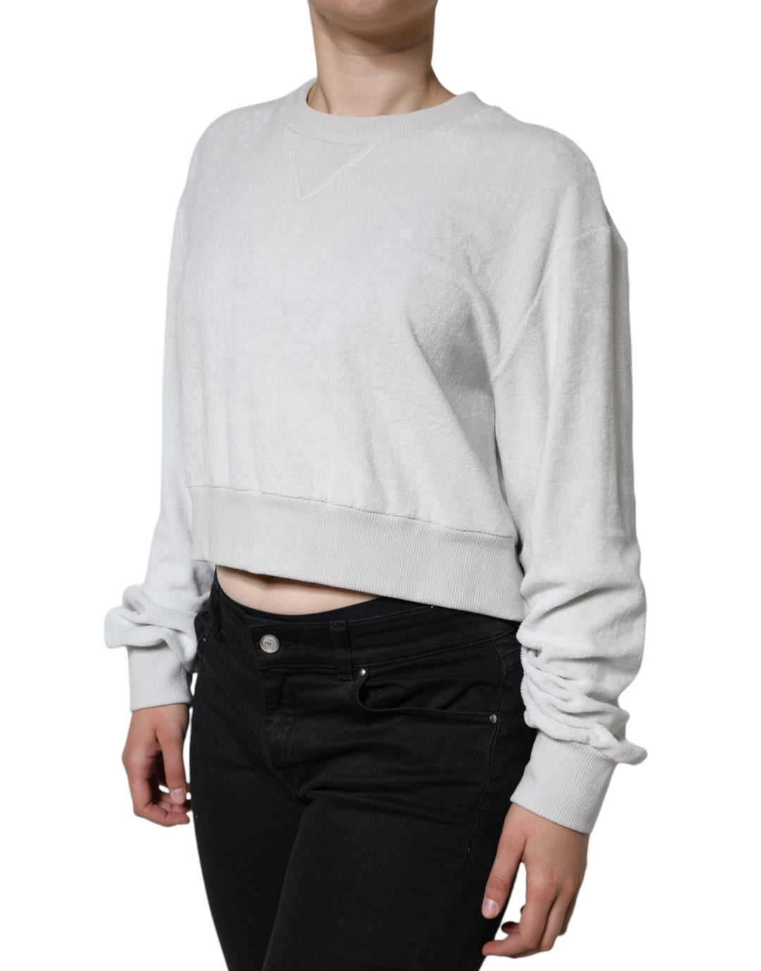 Women’s Dolce &amp; Gabbana White Nylon Stretch Crew Neck Pullover Sweater
