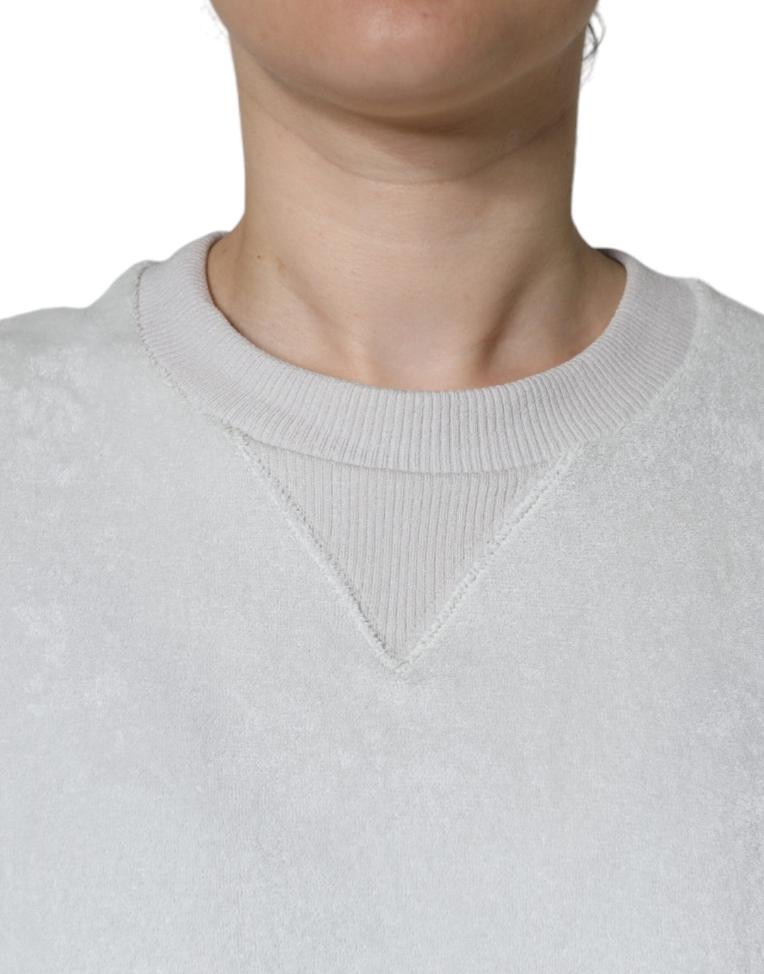 Women’s Dolce &amp; Gabbana White Nylon Stretch Crew Neck Pullover Sweater