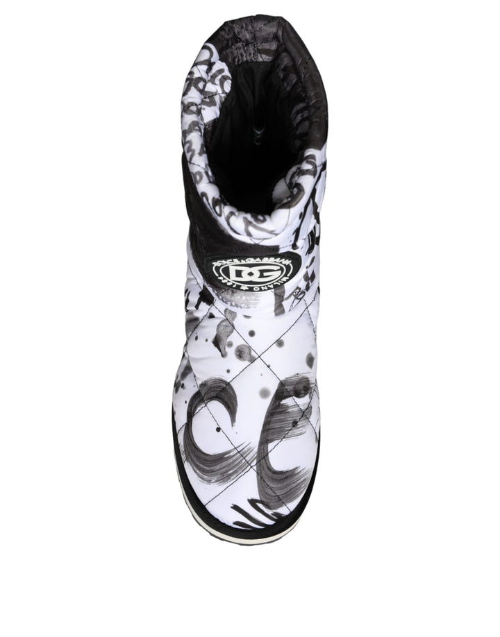 Women’s Dolce &amp; Gabbana White Padded Logo Print Mid Calf Boots Shoes
